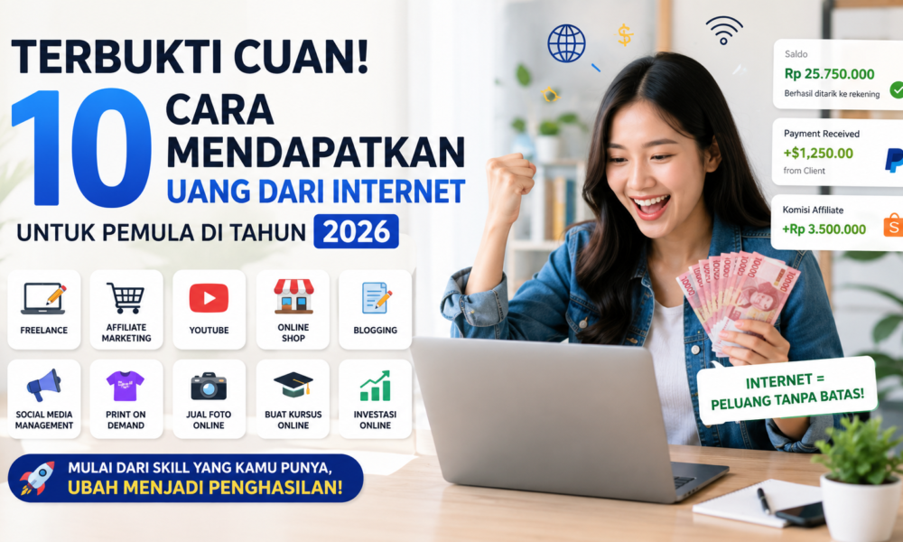 Terbukti Cuan! 10 Cara Mendapatkan Uang dari Internet untuk Pemula di Tahun 2026 Terbukti Cuan! 10 Cara Mendapatkan Uang dari Internet untuk Pemula di Tahun 2026. (Foto: ilustrasi/ai)