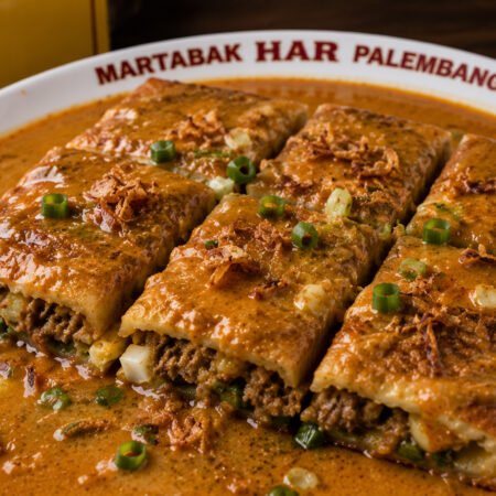 Martabak HAR Palembang: Sejarah, Keunikan, dan Rahasia Kelezatan Kuliner Legendaris yang Tak Pernah Sepi Martabak HAR Palembang, dengan siraman kuah kari khas yang kaya rempah. (Foto: istimewa)