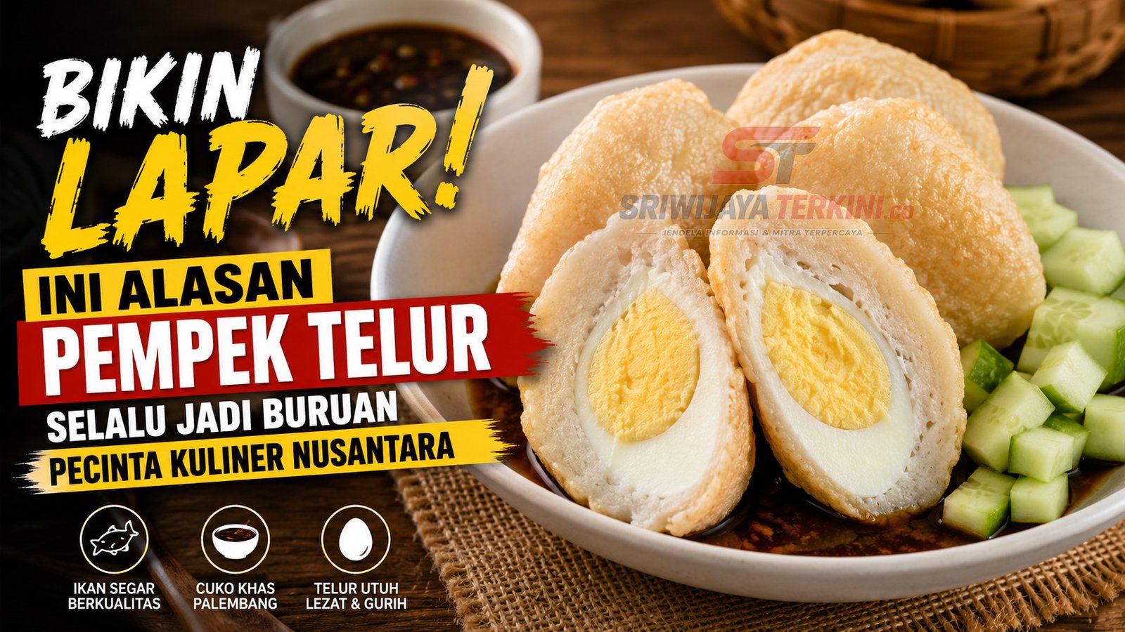 Pempek telur khas Palembang disajikan dengan kuah cuko kental bercita rasa pedas, asam, dan manis yang menggugah selera. (Foto: ilustrasi)