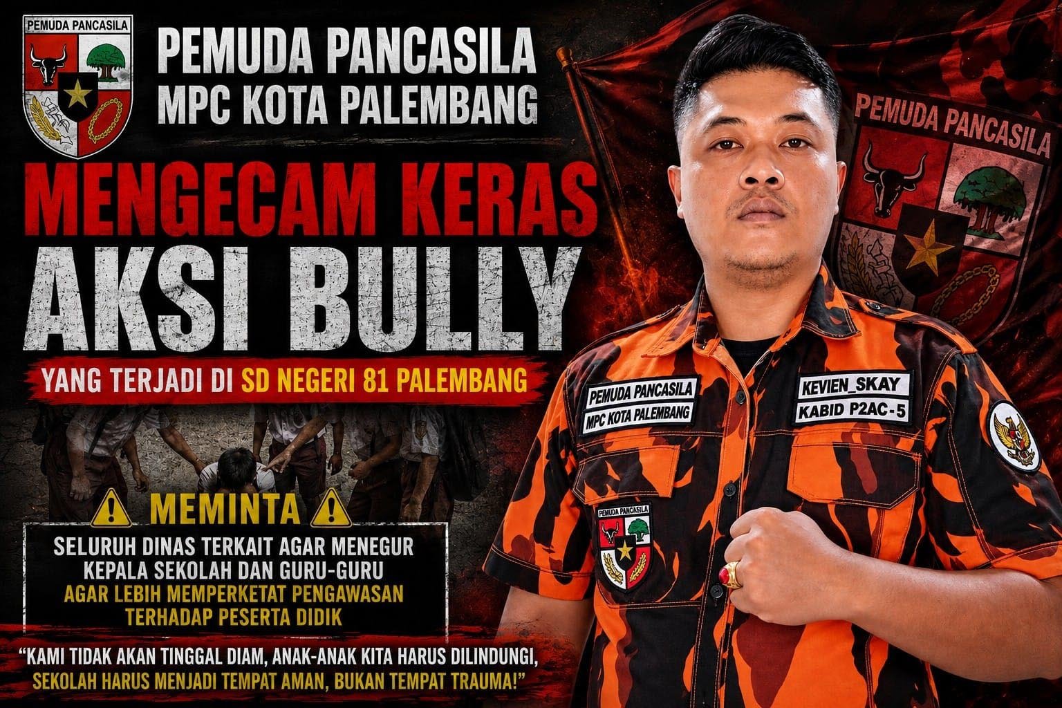 Dugaan Bullying di SDN 81 Palembang, Ormas Ini Desak Sekolah Bertindak Tegas